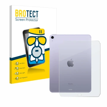 Front side of a product packaging with the brand logo BROTECT. Next to it is the device Apple iPad Air 5 WiFi 2022 (Back, 5th 