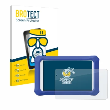 Front side of a product packaging with the brand logo BROTECT. Next to it is the device Clementoni Clempad X Revolution shown 
