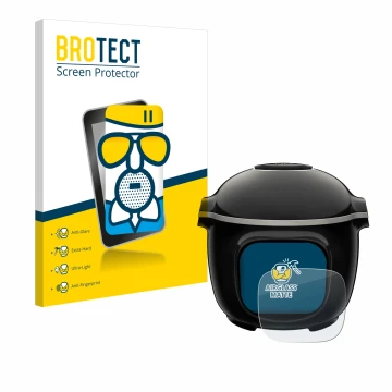 Front side of a product packaging with the brand logo BROTECT. Next to it is the device Krups Cook4me Touch Wifi shown with th
