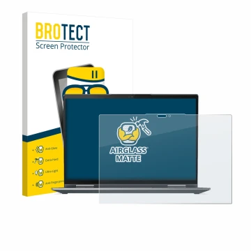 Front side of a product packaging with the brand logo BROTECT. Next to it is the device Lenovo ThinkPad X1 Yoga Gen 7 shown wi