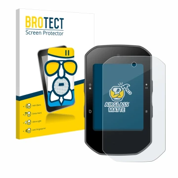 Front side of a product packaging with the brand logo BROTECT. Next to it is the device Bryton Rider S500 shown with the corre