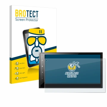 Front side of a product packaging with the brand logo BROTECT. Next to it is the device Pioneer DMH-A340DAB shown with the cor
