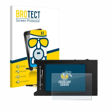 Front side of a product packaging with the brand logo BROTECT. Next to it is the device NanoVNA H4 shown with the correspondin