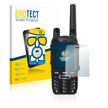 Front side of a product packaging with the brand logo BROTECT. Next to it is the device Motorola MXP600 shown with the corresp