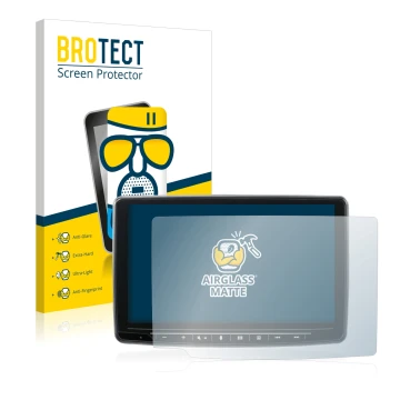 Front side of a product packaging with the brand logo BROTECT. Next to it is the device Alpine INE-F904DC shown with the corre