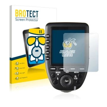 Front side of a product packaging with the brand logo BROTECT. Next to it is the device Godox XPro shown with the correspondin