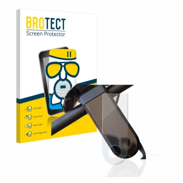 Front side of a product packaging with the brand logo BROTECT. Next to it is the device NIU KQi3 Sport shown with the correspo