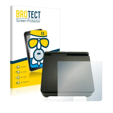 Front side of a product packaging with the brand logo BROTECT. Next to it is the device Nintendo Gameboy Advance SP (housing) 
