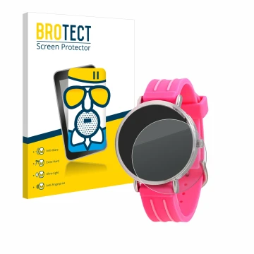 Front side of a product packaging with the brand logo BROTECT. Next to it is the device Kiddus Children's Learning Watch shown