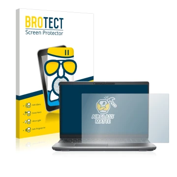 Front side of a product packaging with the brand logo BROTECT. Next to it is the device Dell Latitude 5531 shown with the corr