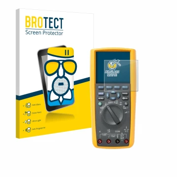 Front side of a product packaging with the brand logo BROTECT. Next to it is the device Fluke 287 shown with the corresponding