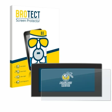 Front side of a product packaging with the brand logo BROTECT. Next to it is the device Ford Focus 2022 Sync 4 13.2