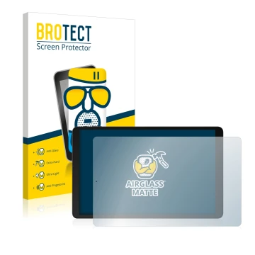 Front side of a product packaging with the brand logo BROTECT. Next to it is the device Odys Space One 10 LTE shown with the c