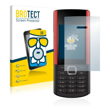 Front side of a product packaging with the brand logo BROTECT. Next to it is the device Nokia 5710 XA shown with the correspon