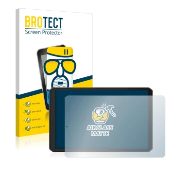 Front side of a product packaging with the brand logo BROTECT. Next to it is the device Garmin dezl LGV810 shown with the corr
