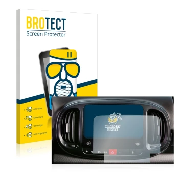 Front side of a product packaging with the brand logo BROTECT. Next to it is the device Fiat 500L 2022 Uconnect 7