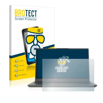 Front side of a product packaging with the brand logo BROTECT. Next to it is the device Fujitsu Lifebook U7411 shown with the 