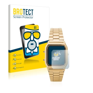 Front side of a product packaging with the brand logo BROTECT. Next to it is the device Casio AQ-230GA shown with the correspo