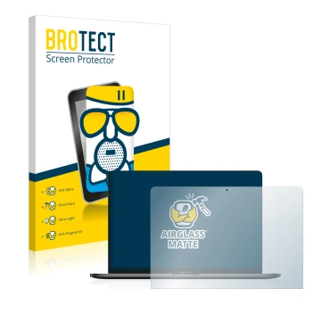 Front side of a product packaging with the brand logo BROTECT. Next to it is the device Apple MacBook Pro 13