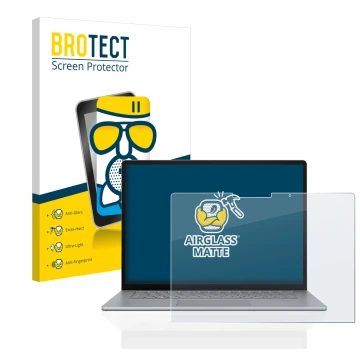 Front side of a product packaging with the brand logo BROTECT. Next to it is the device Microsoft Surface Laptop 5 13.5