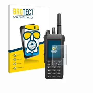 Front side of a product packaging with the brand logo BROTECT. Next to it is the device Motorola R7 shown with the correspondi