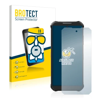 Front side of a product packaging with the brand logo BROTECT. Next to it is the device Oukitel WP19 shown with the correspond