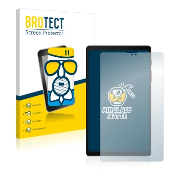 Front side of a product packaging with the brand logo BROTECT. Next to it is the device Samsung Galaxy Tab A7 Lite 2022 shown 