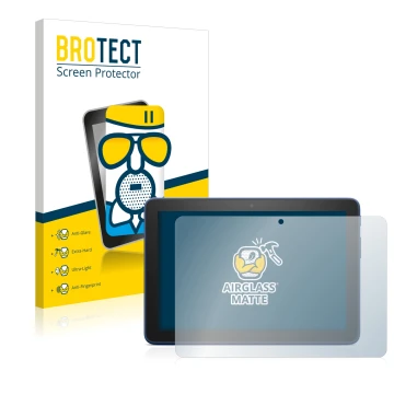 Front side of a product packaging with the brand logo BROTECT. Next to it is the device Amazon Fire HD 8 2022 shown with the c
