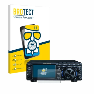 Front side of a product packaging with the brand logo BROTECT. Next to it is the device Yaesu FT-710 shown with the correspond