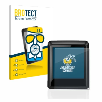 Front side of a product packaging with the brand logo BROTECT. Next to it is the device Bosch Intuvia 100 shown with the corre