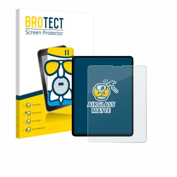 Front side of a product packaging with the brand logo BROTECT. Next to it is the device Apple iPad Pro 12.9