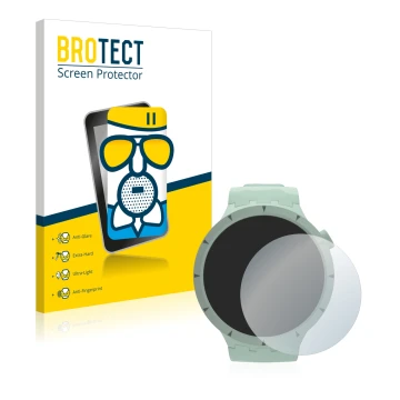 Front side of a product packaging with the brand logo BROTECT. Next to it is the device Swatch Big Bold Bioceramic shown with 