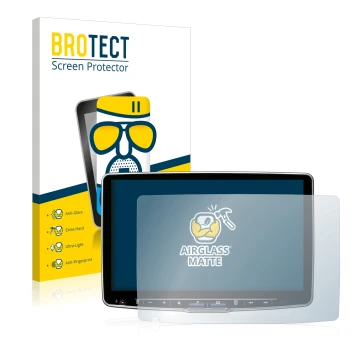 Front side of a product packaging with the brand logo BROTECT. Next to it is the device Alpine ILX-F115D shown with the corres