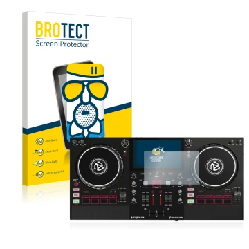 Front side of a product packaging with the brand logo BROTECT. Next to it is the device Numark Mixstream Pro shown with the co