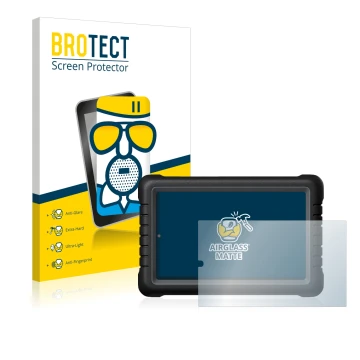 Front side of a product packaging with the brand logo BROTECT. Next to it is the device Launch X-431 PROS V 8