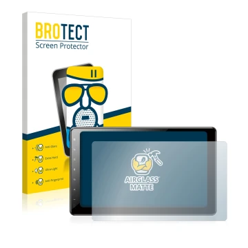 Front side of a product packaging with the brand logo BROTECT. Next to it is the device Pioneer AVIC-Z1000DAB-C Navigation sho