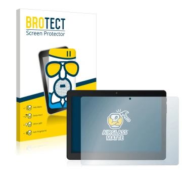 Front side of a product packaging with the brand logo BROTECT. Next to it is the device Acepad A145 10.1