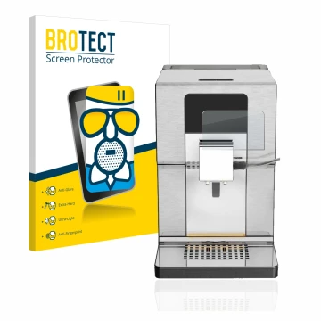 Front side of a product packaging with the brand logo BROTECT. Next to it is the device Krups Intuition Experience+ EA877D10 s