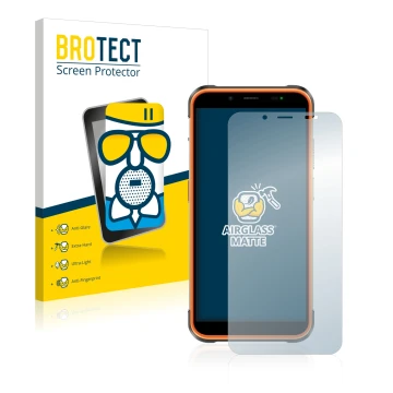 Front side of a product packaging with the brand logo BROTECT. Next to it is the device Ulefone Power Armor 16 Pro shown with 