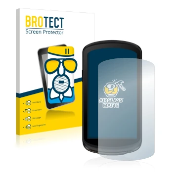 Front side of a product packaging with the brand logo BROTECT. Next to it is the device Garmin Edge 1040 Solar shown with the 