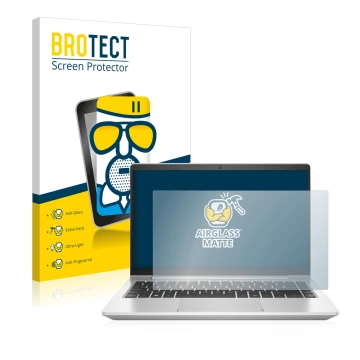 Front side of a product packaging with the brand logo BROTECT. Next to it is the device HP ProBook 440 G9 shown with the corre