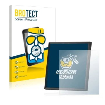 Front side of a product packaging with the brand logo BROTECT. Next to it is the device Divoom Pixoo-64 shown with the corresp