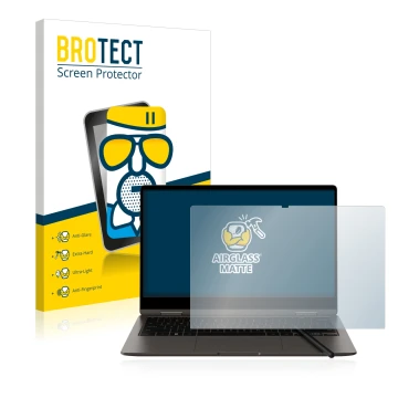 Front side of a product packaging with the brand logo BROTECT. Next to it is the device Samsung Galaxy Book3 360 13