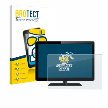 Front side of a product packaging with the brand logo BROTECT. Next to it is the device shown with the corresponding screen pr