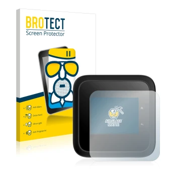 Front side of a product packaging with the brand logo BROTECT. Next to it is the device Netgear Nighthawk M6 Pro shown with th