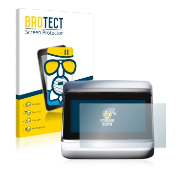 Front side of a product packaging with the brand logo BROTECT. Next to it is the device Tesla Model S Plaid 2023 (Back display