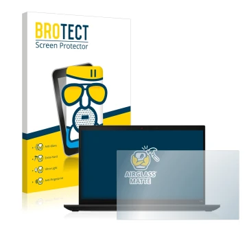 Front side of a product packaging with the brand logo BROTECT. Next to it is the device Lenovo ThinkPad L15 Gen 3 shown with t