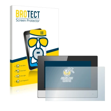 Front side of a product packaging with the brand logo BROTECT. Next to it is the device Hikvision DS-KH6320-WTE2 (indoor stati