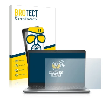 Front side of a product packaging with the brand logo BROTECT. Next to it is the device Dell Latitude 5530 shown with the corr