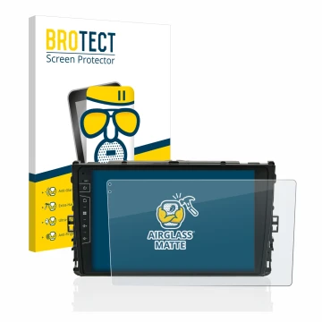 Front side of a product packaging with the brand logo BROTECT. Next to it is the device Dynavin D8-DF63 10.1